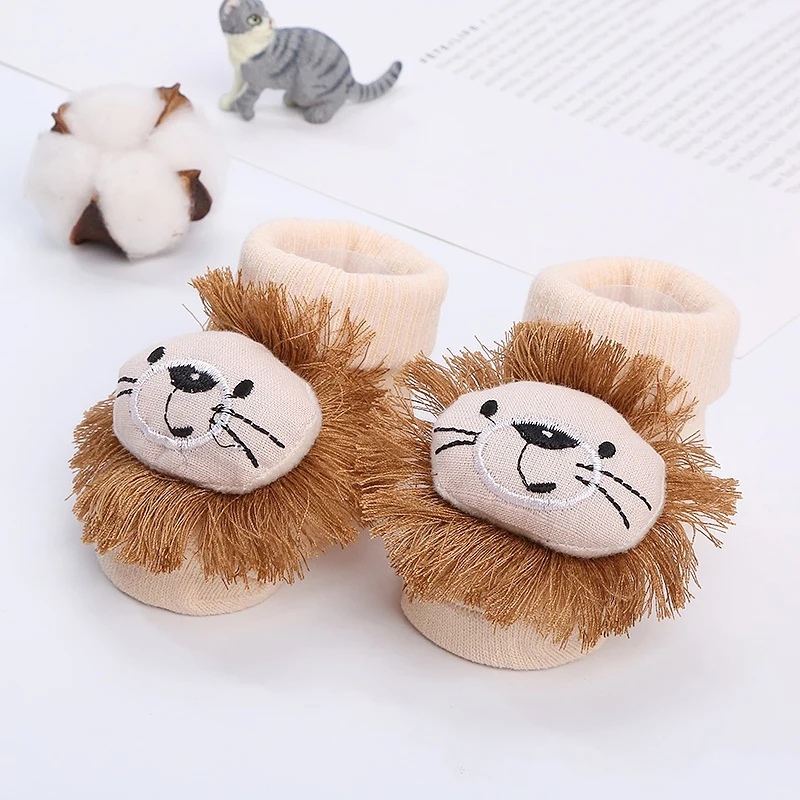 Baby Cotton Socks for Boy and Girls 0-12M Lovely Plush Cartoon Lion Decor Socks Infant Soft Skin-Friendly Absorbent Casual Socks