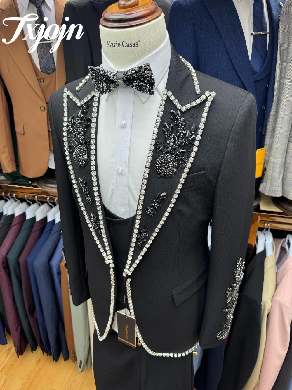 Classic Crystal Men Suit Set 3PCS 2025 Fashion Peak Lapel Men Suit For Best Man Formal Single Breasted Suit Trajes For Hombr