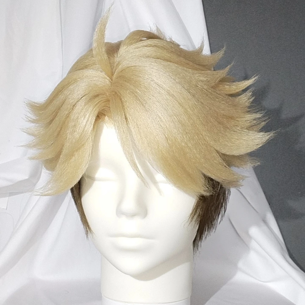 

Anime Kagehira Ran Cosplay Wig Short Hair with Gold-to-Brown Ombre Gradient Heat Resistant Synthetic Fiber with Rose Net