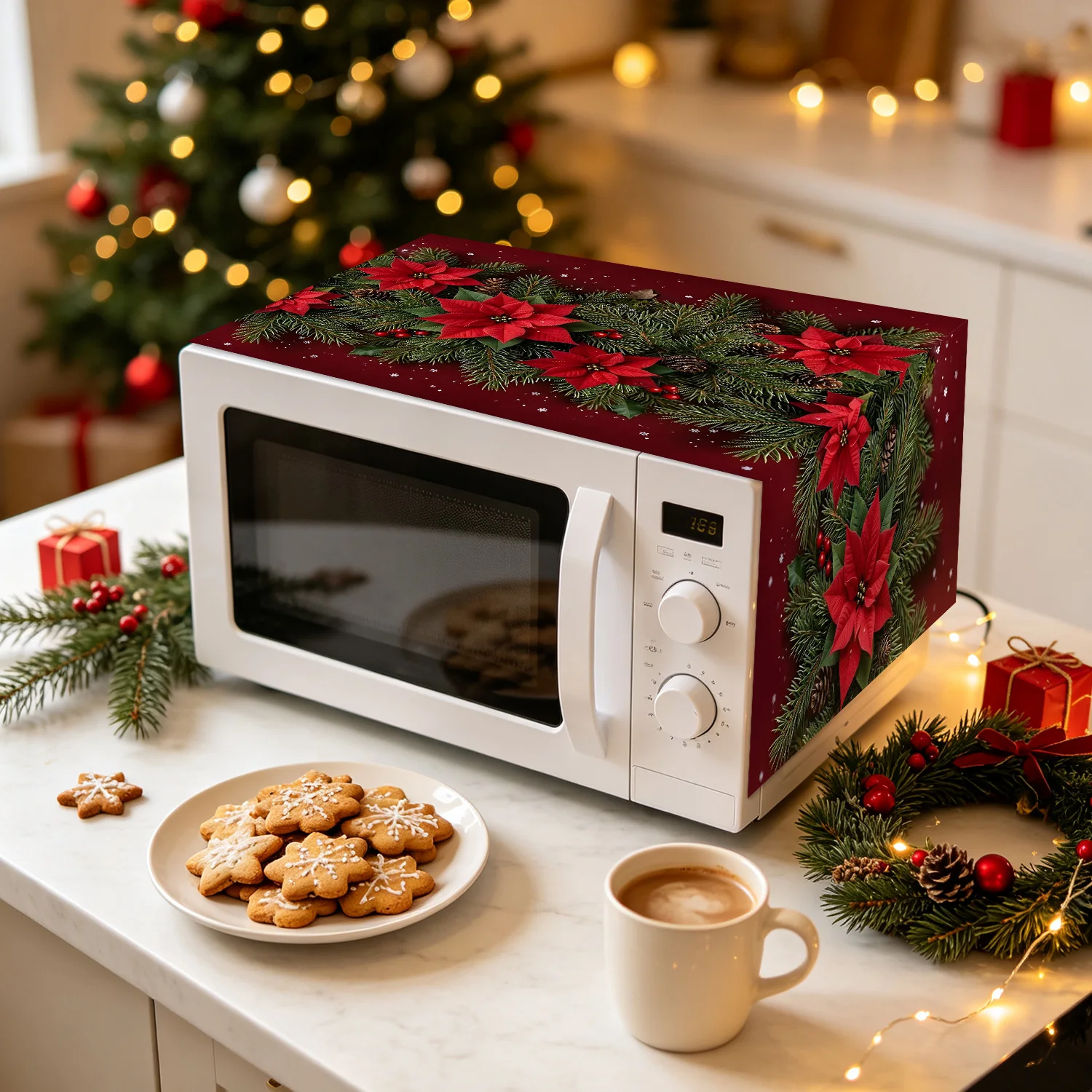크리스마스 포인세티아 전자레인지 커버 방진 방유 소나무 - Kitchen Appliances For.Xmas 리뷰 및 가격