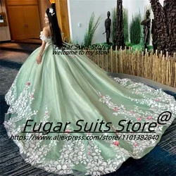 Elegant Green Quinceanera Dresses Ball Gown Pink 3D Floral Applique Lace  Beading Corset Sweet vestidos de 15 quinceañera 2024