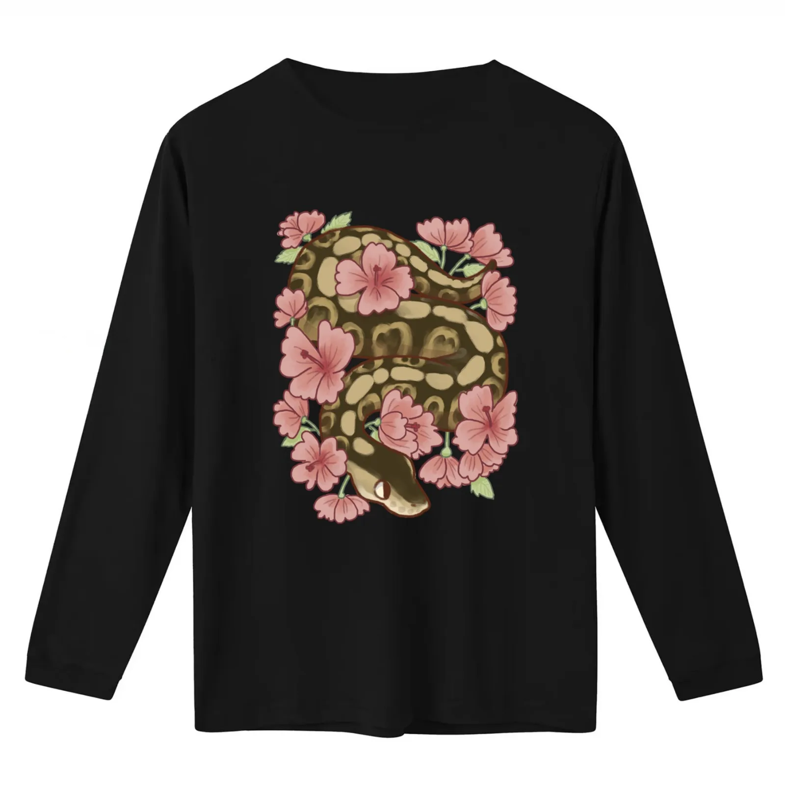 Flower Ball Python! T-Shirt Summer Casual Cotton Tee Oversized Streetwear Tops Vintage Graphic Print Loose Fit Short Sleeve