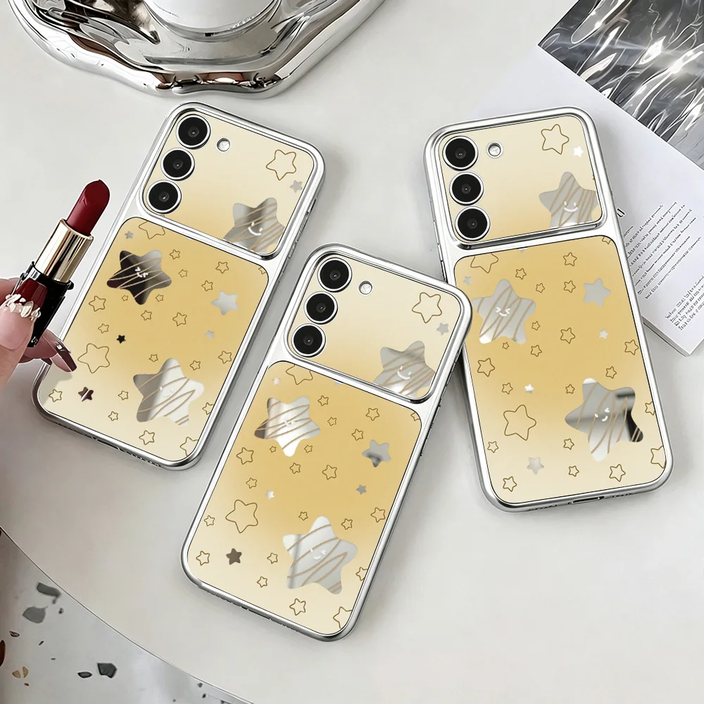 Yellow Star Mirror Case For Samsung A56 A57 Case A18 A26 A35 A36 A37 A08 A53 A54 A55 A07 A16 A17 S26 Ultra S24 S25 Ultra S23 FE