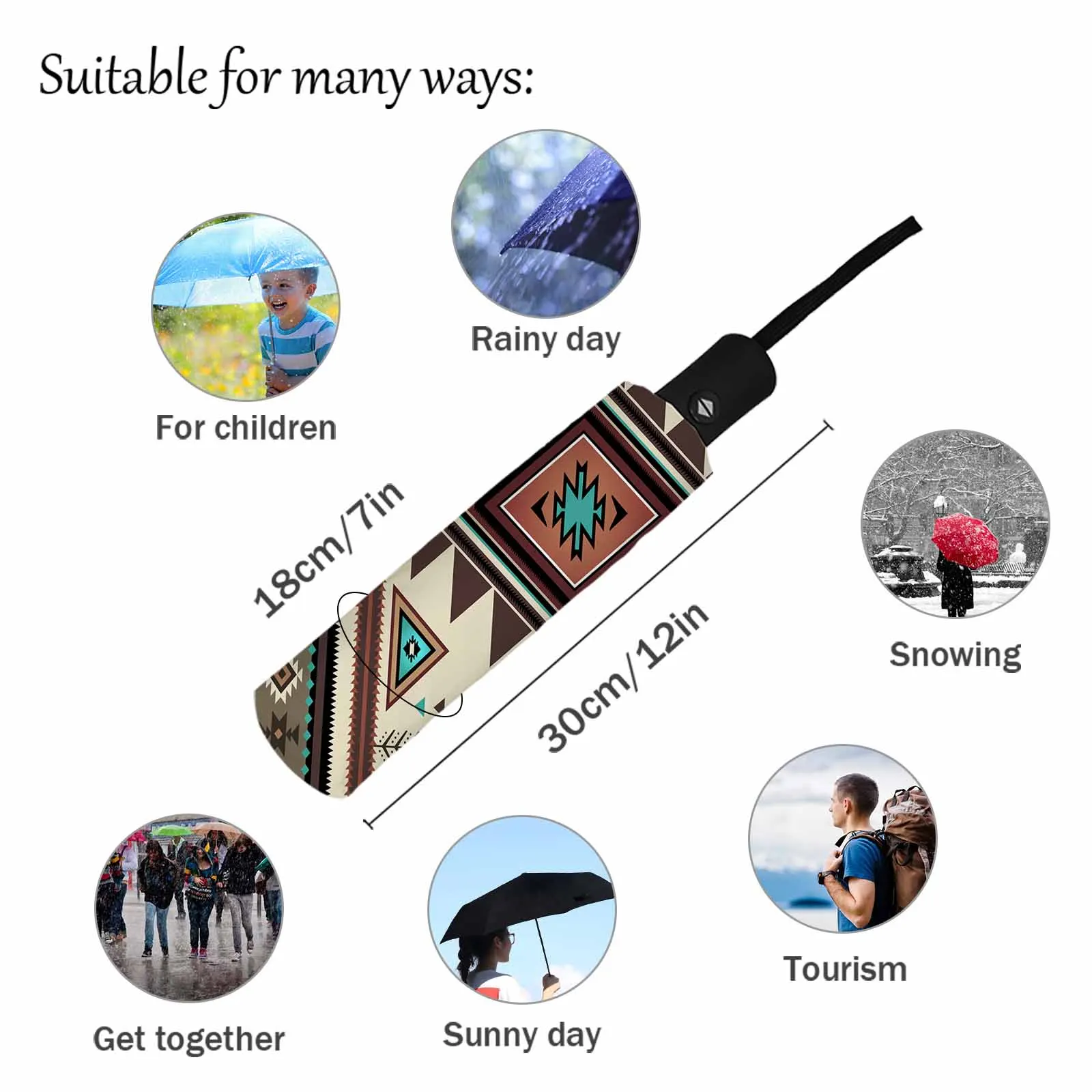 Brown Bohemian Geometric Automatic Umbrella Travel Folding Umbrella Portable Parasol Windproof Umbrellas image 4