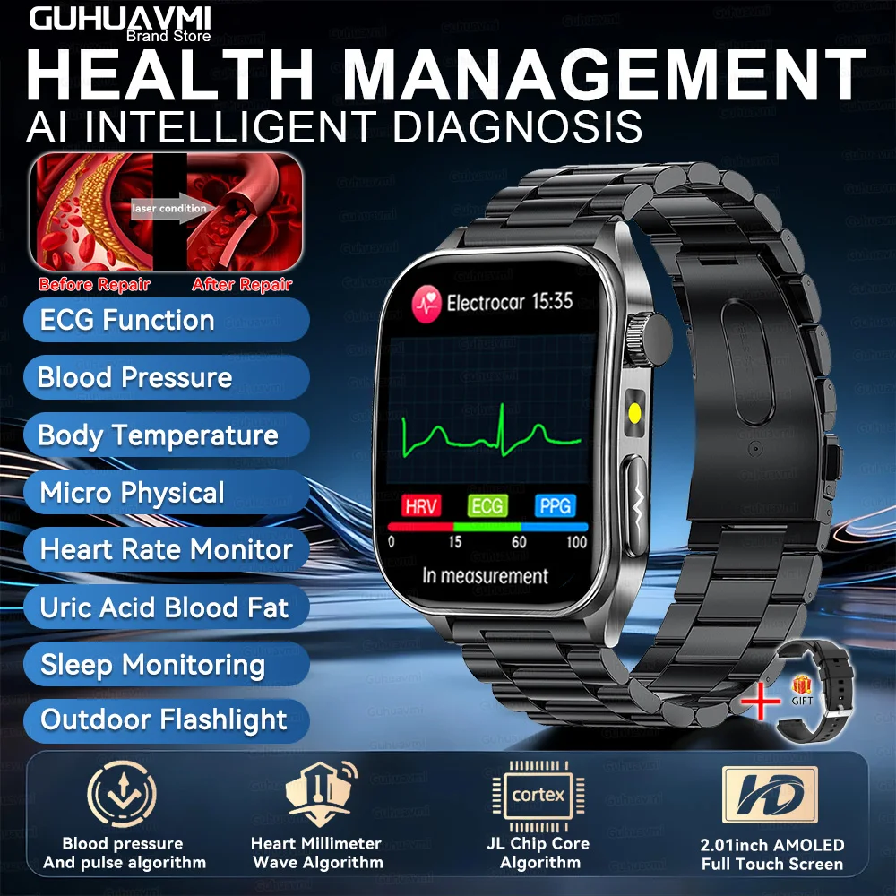 2026Hot AI-GPT Diagnose ECG Gezondheid Smartwatch Bloeddruk Lipiden Urinezuur 650nm Dubbele-probleerlaser Hartanalyse Smartband