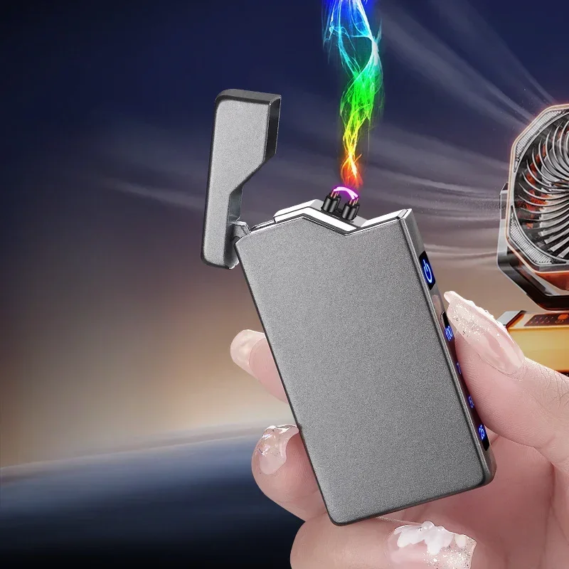 Windproof Metal Touch SensorLighter, Type-C Fast Charging,USB Rechargeable Dual Arc Lighter,Built-in LED Digital Power Indicator