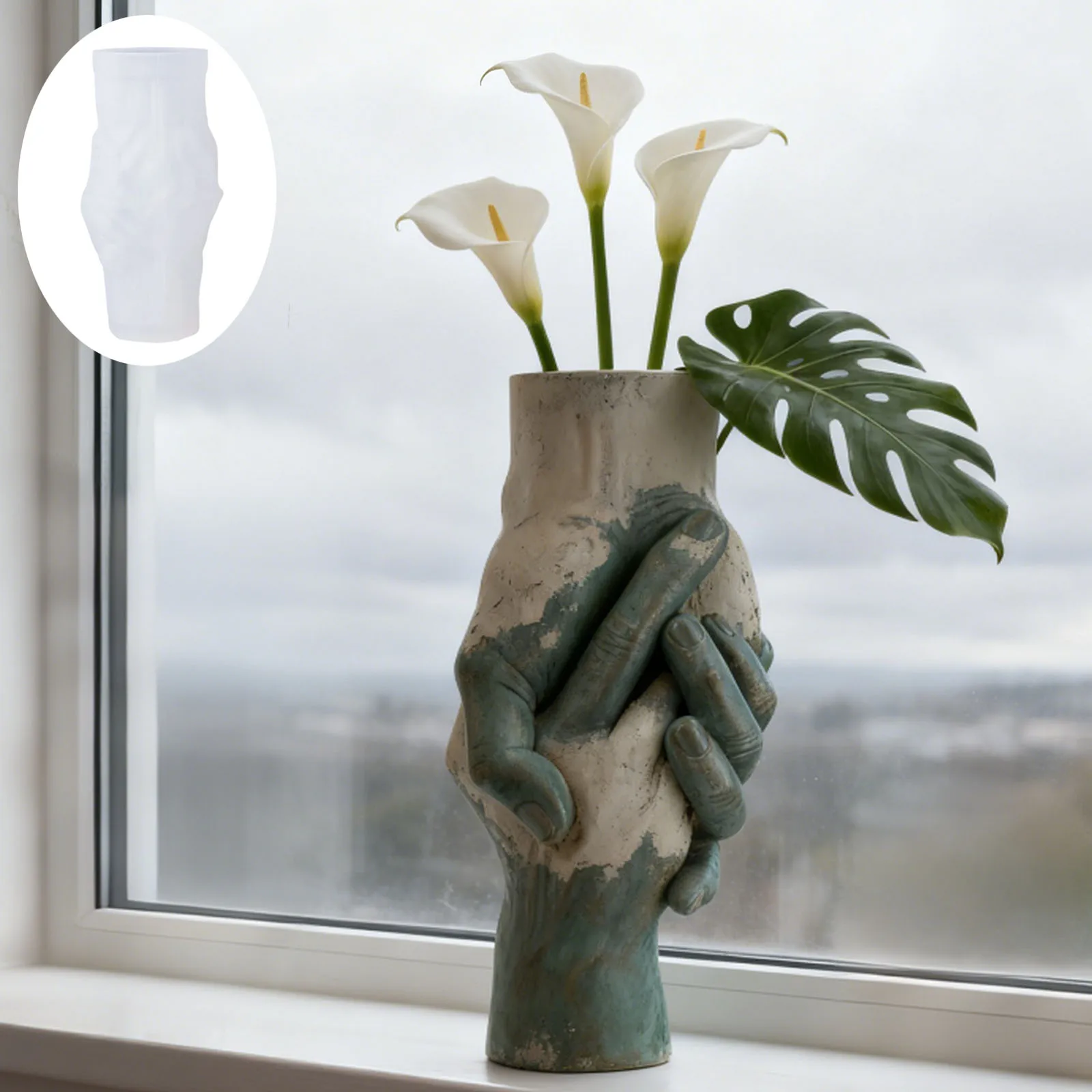 Artistic Hand-in-Hand Vase Silicone Mold: Vintage Texture + Hand-held Design. DIY Decorative Flower Vase for Creating an Artisti view 5