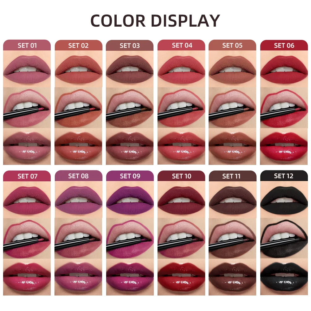 Juego de maquillaje para labios, 3 piezas, brillo de labios, tinte de larga duración, lápiz labial líquido mate, resistente al agua, a prueba de