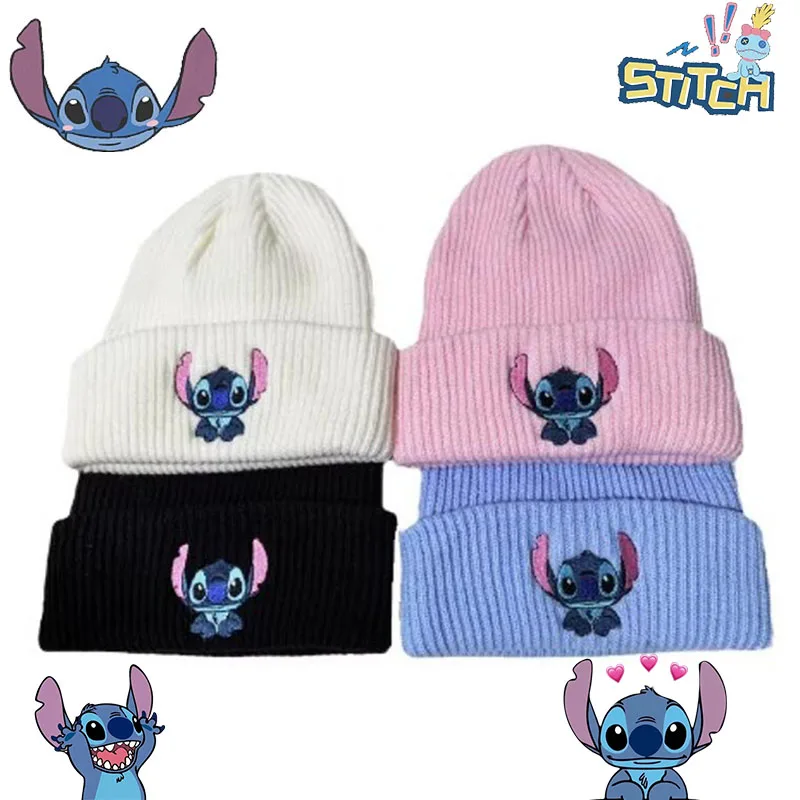 New Stitch Embroidered Knitted Hat Kawaii Disney Cartoon Lilo & Stitch Thermal Hat for Couples Cute Anime Birthday Holiday Gifts