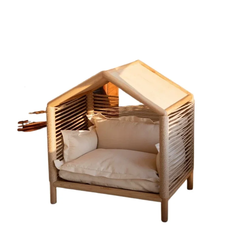 Solid wood cat kennel, all-season high-footed cat house, large cat bed
