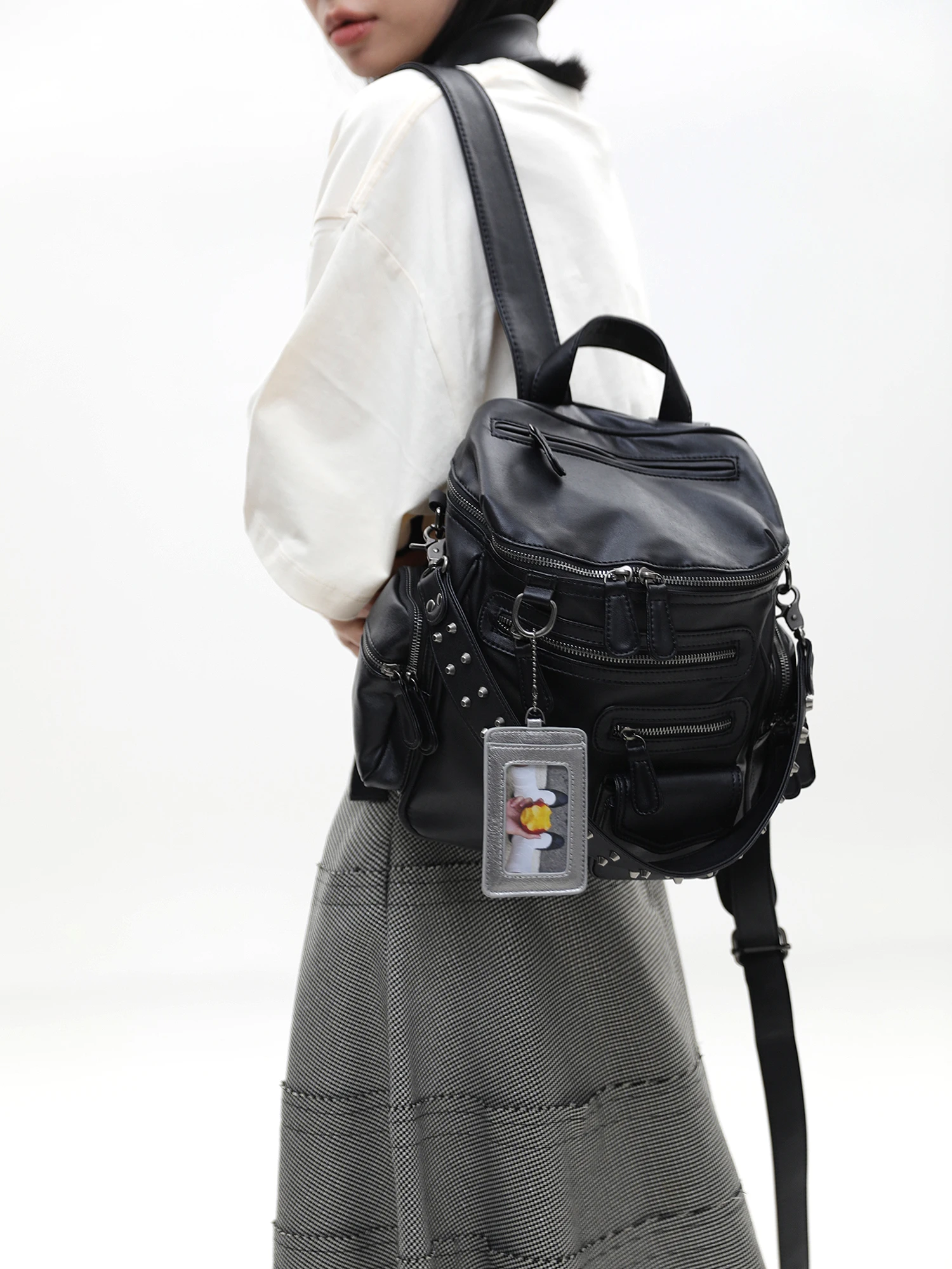 Small Size Motorcycle Style Multi-Pocket Shoulder Bag for Youth Waterproof Modern Neutral JANDRESS Double Strap Backpack