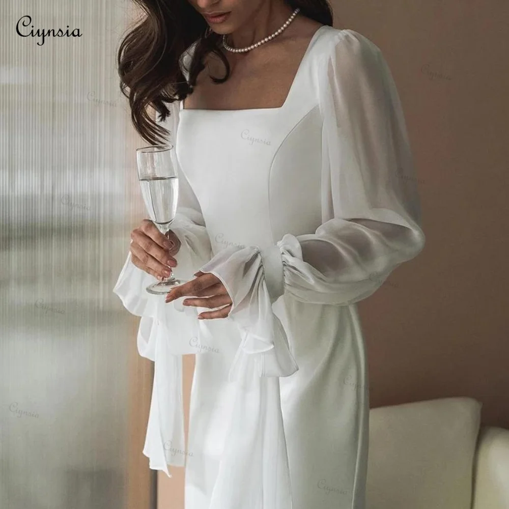 Ciynsia Elegant Sheath Ivory Bridal Gowns Robe De Soirée De Mariage Long Sleeves Simple White Elegant Modest Wedding Dress New