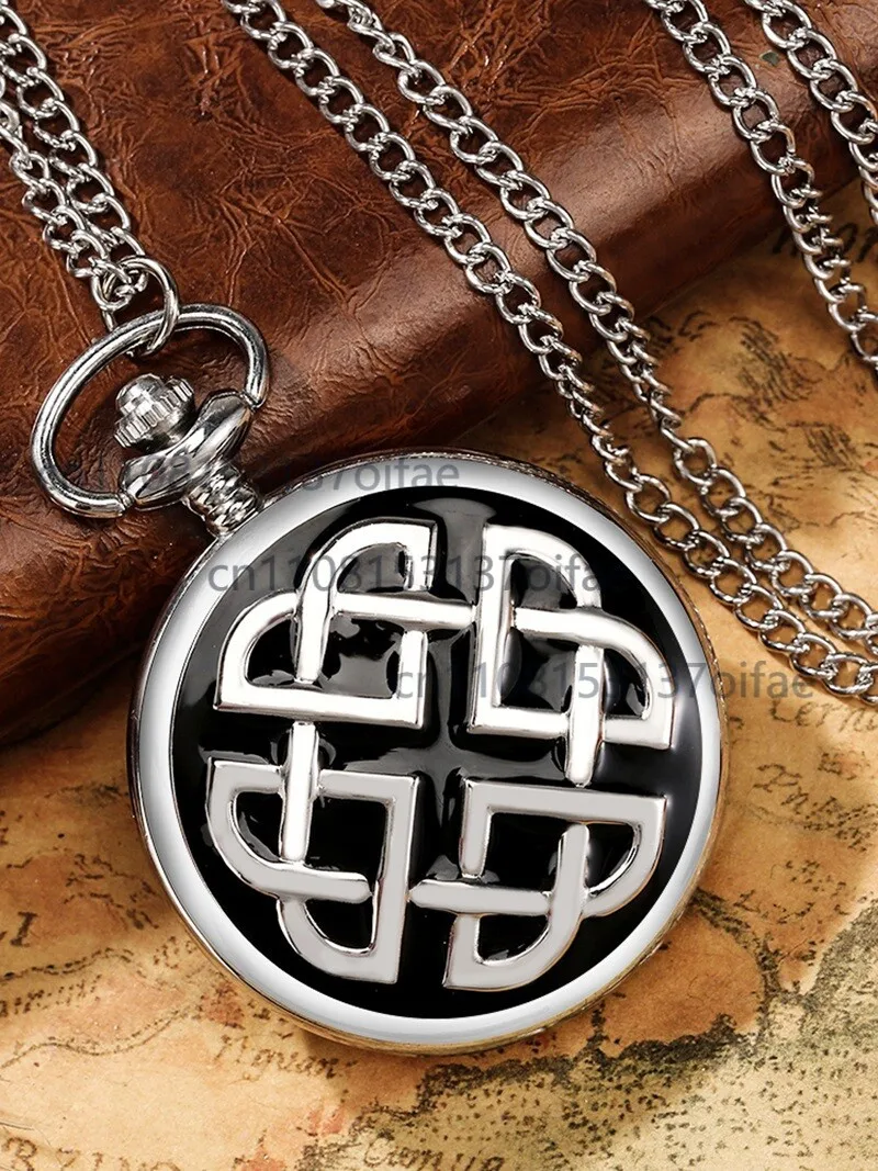 

Ретро-карманные часы Full Hunter с кварцевым механизмом, черным эпоксидным покрытием, гравировкой, серебряным корпусом и цепочкой для мужчин