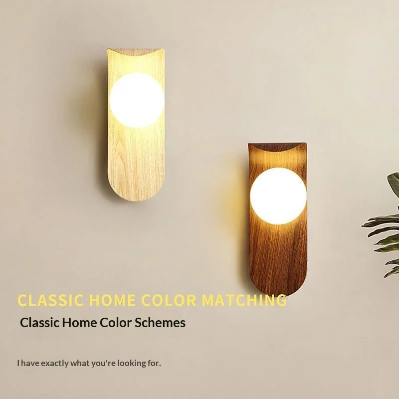 

Wood wall lamp acrylic lamp shade Living room Bedroom Bookstore wooden retro decoration Corridor Simple background LED lamp