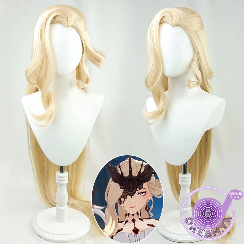 Rosalyne Cosplay Wig Genshin Impact Blonde 120cm Heat Resistant Synthetic Hair Halloween Party Role Play Carnival + Free Wig Cap