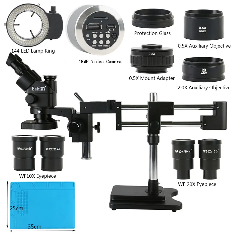 3.5X 7X 45X 90X Zoom Simul Focal Trinocular Stereo Microscope Double Boom Stand 1080P 48MP 55MP Camera For Industrial PCB Repair