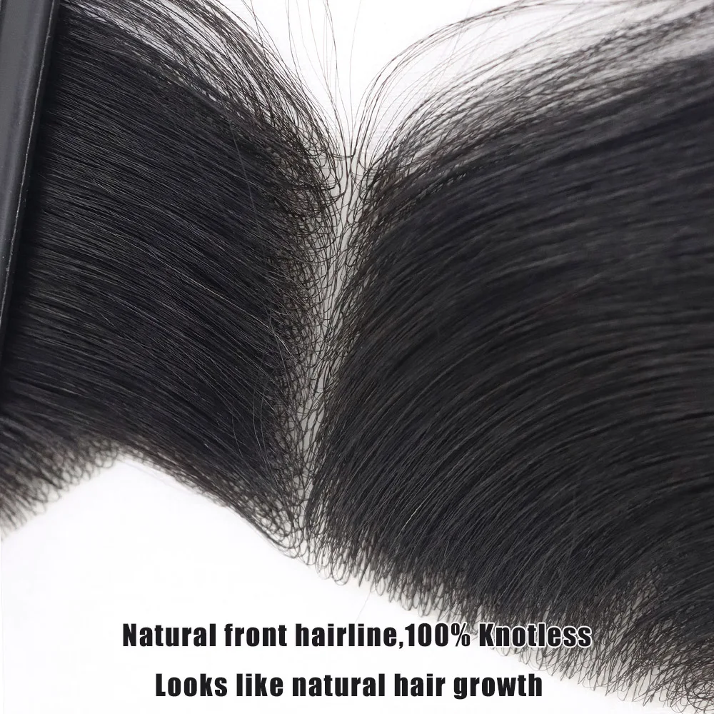 Natural Hairline Human Hair Prosthesis Toupee for Men V Loop PU Straight Frontal Hairline Mens Forehead Hairpiece High Density