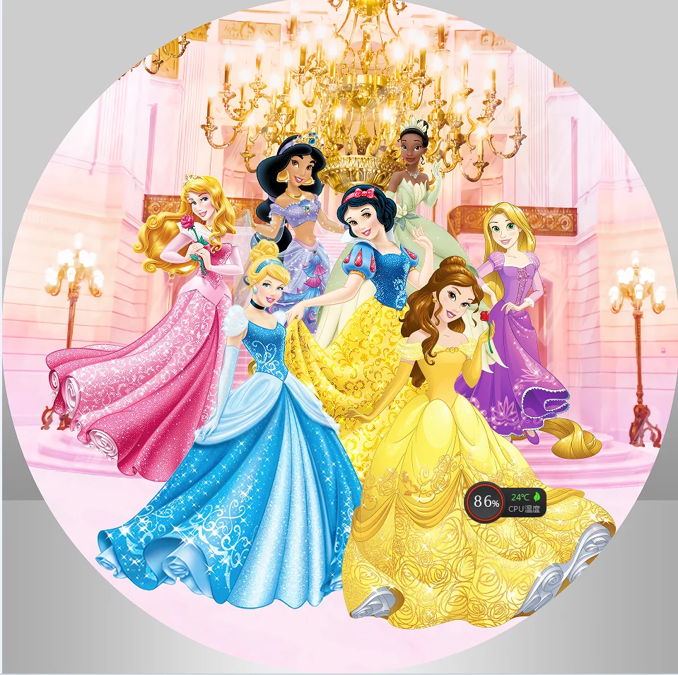 Disney Castle Princess Round Circle Bacdrop Backdrop for Girl Happy Birthday Decor CandyTable Banner Covers