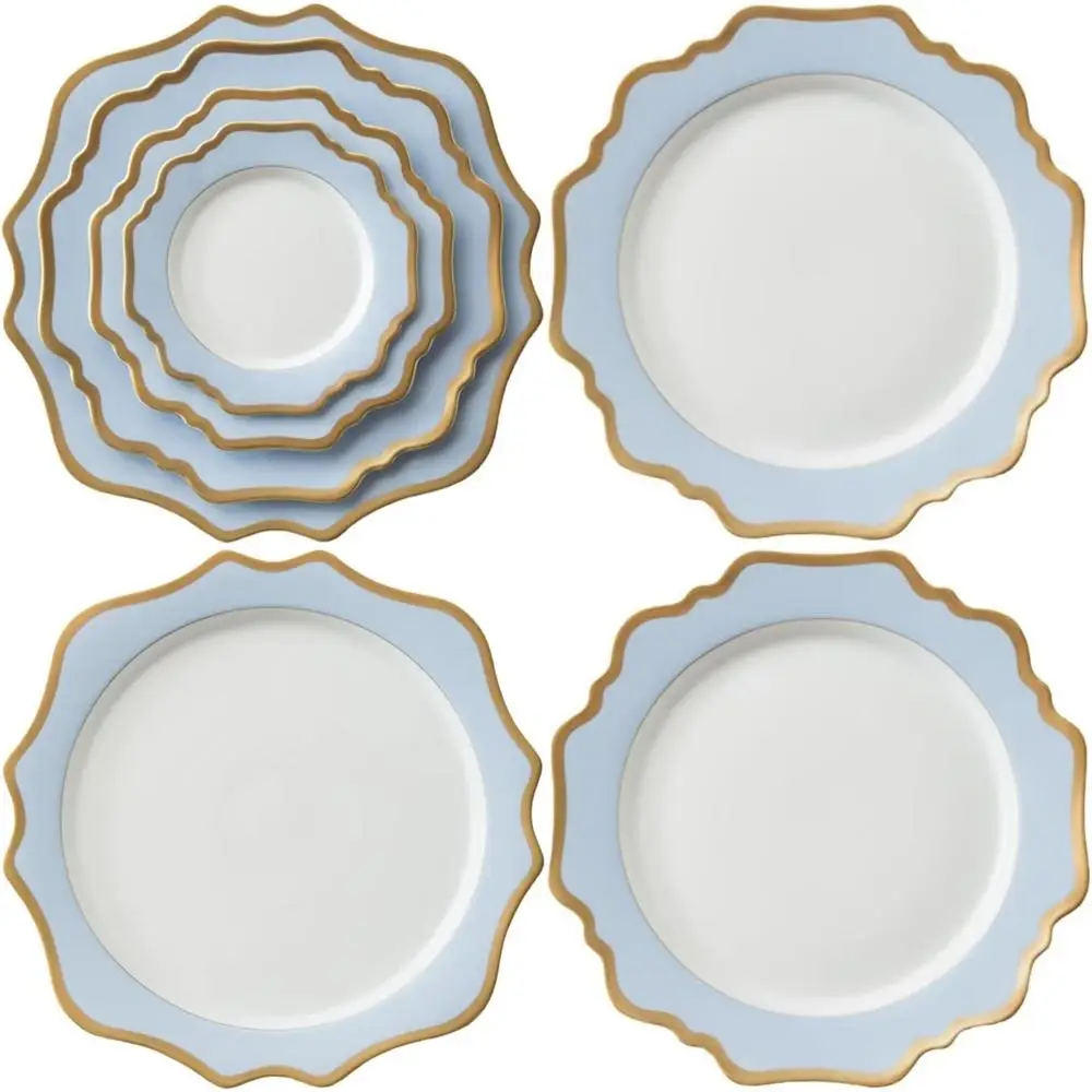 

Sky Blue Porcelain Western Wedding Tableware Set, 4-Piece Irregular Plates for Cake, Dessert, Salad