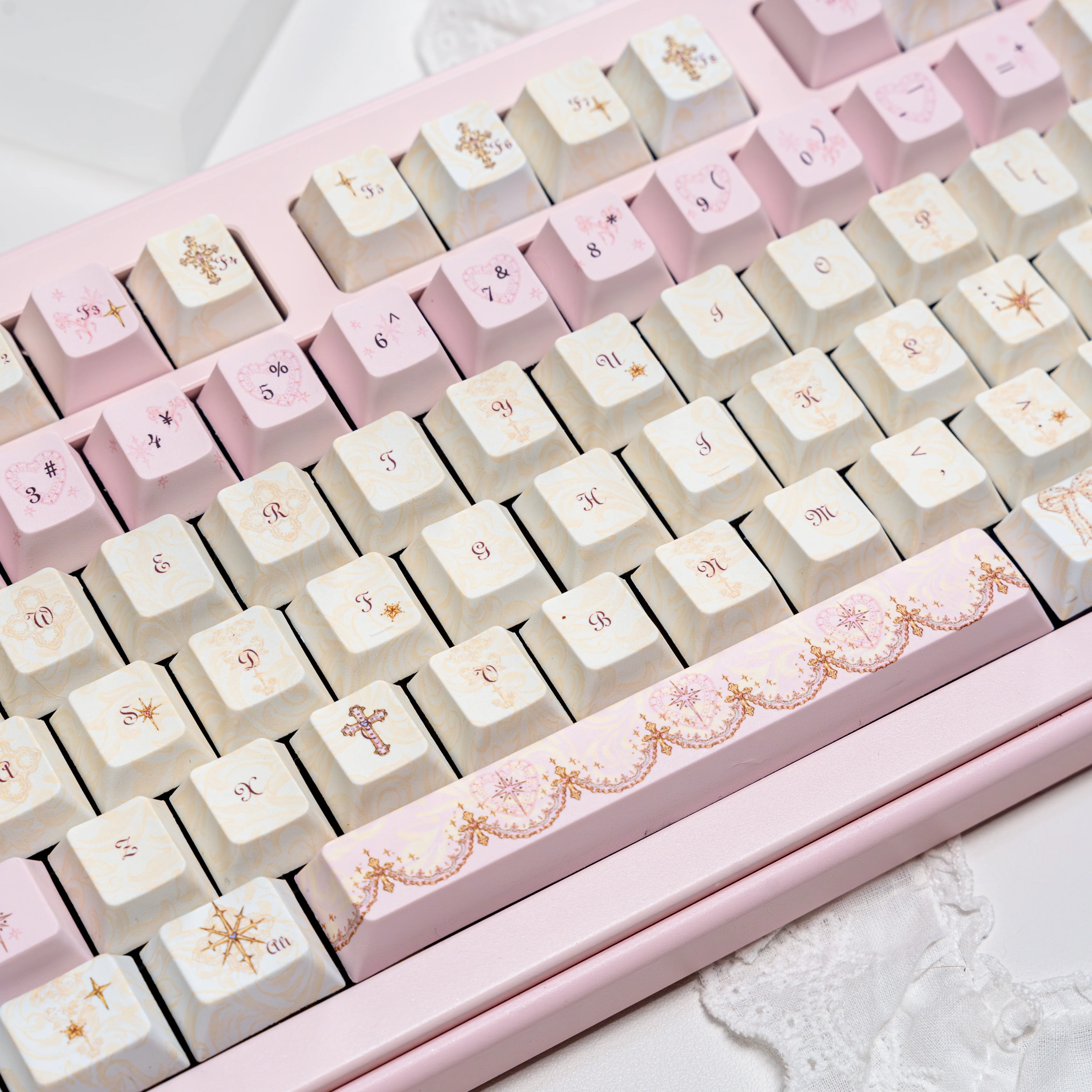 

130 Keys Angel Lie Themed Cherry Profile Cute Key Cap Five Sides Dye Sublimation PBT Keycaps for MX Switches Mechanical Keyboard