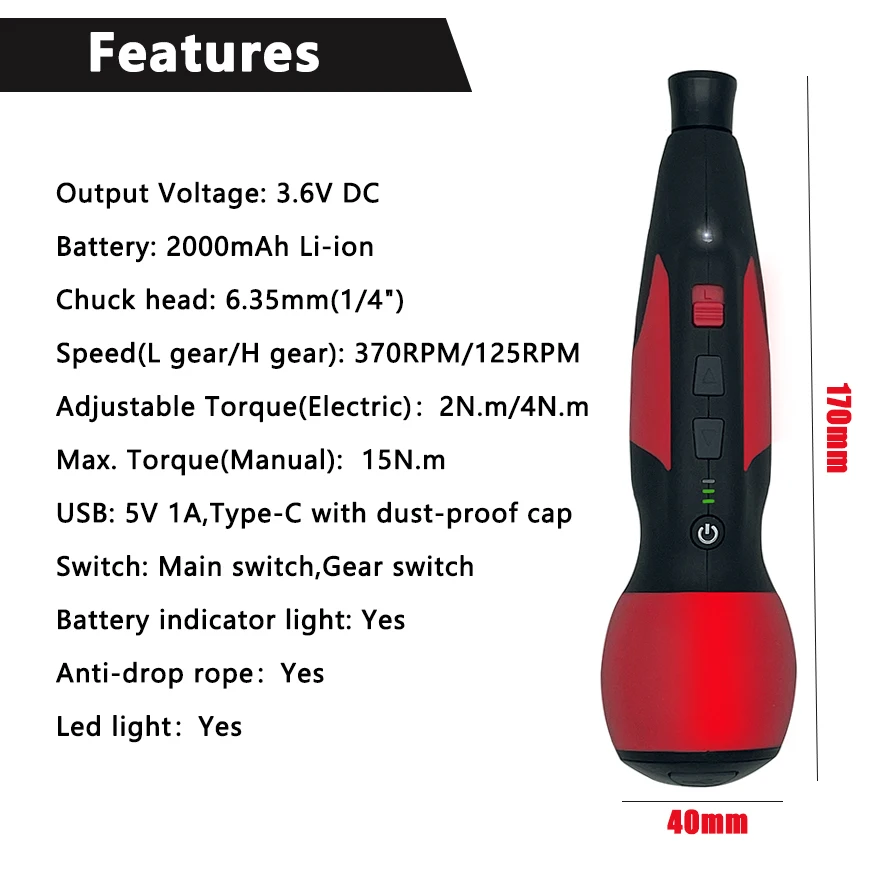 Mini tournevis électrique réglable à grand couple, perceuse à deux vitesses, 3.6V, aste par USB, perfecBattery, outils électriques de subdivision