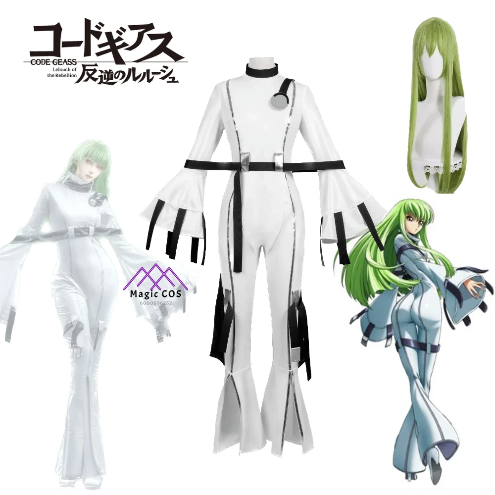 

Anime Code Geass Lelouch of The Rebellion CC Cosplay Costume Wig C.C. Sexy White Jumpsuit Hangyaku No Lelouch Queen Straitjacket