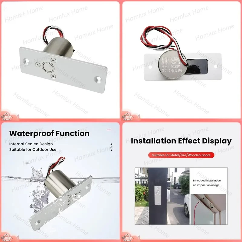 Waterproof Mini Bolt Lock DC 12V Access Control Door Lock Electronic Lock for Smart Home Security System Outdoor