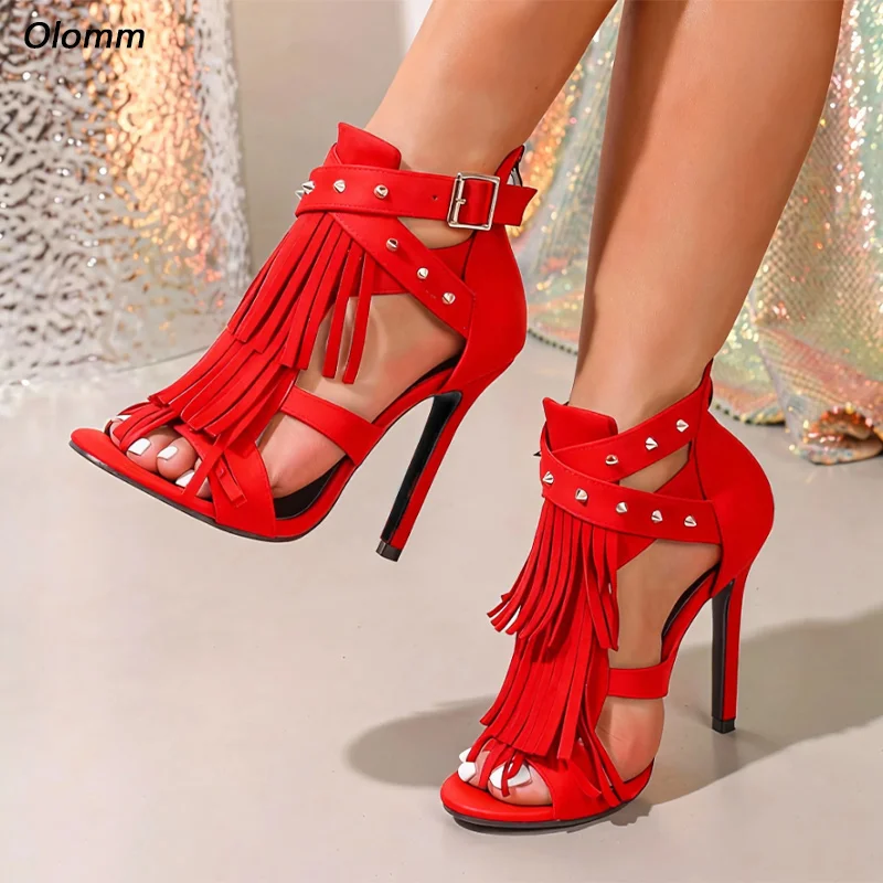 

Olomm Peep Toe Black Platform Sandals - Women's Studded Heel Sandals with Ankle Strap losure Ladies Size 5-20