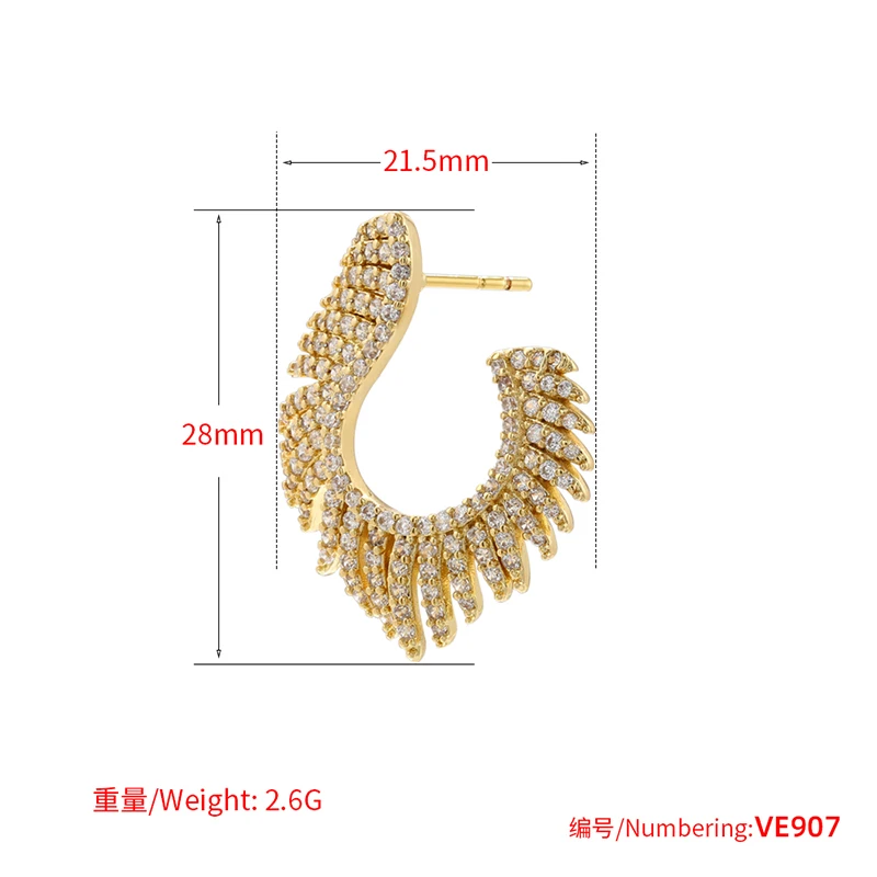 ZHUKOU Special Shape stud Earrings for women Gold color Cubic Zircon small hoop Earrings Fashion Jewelry Wholesale VE907