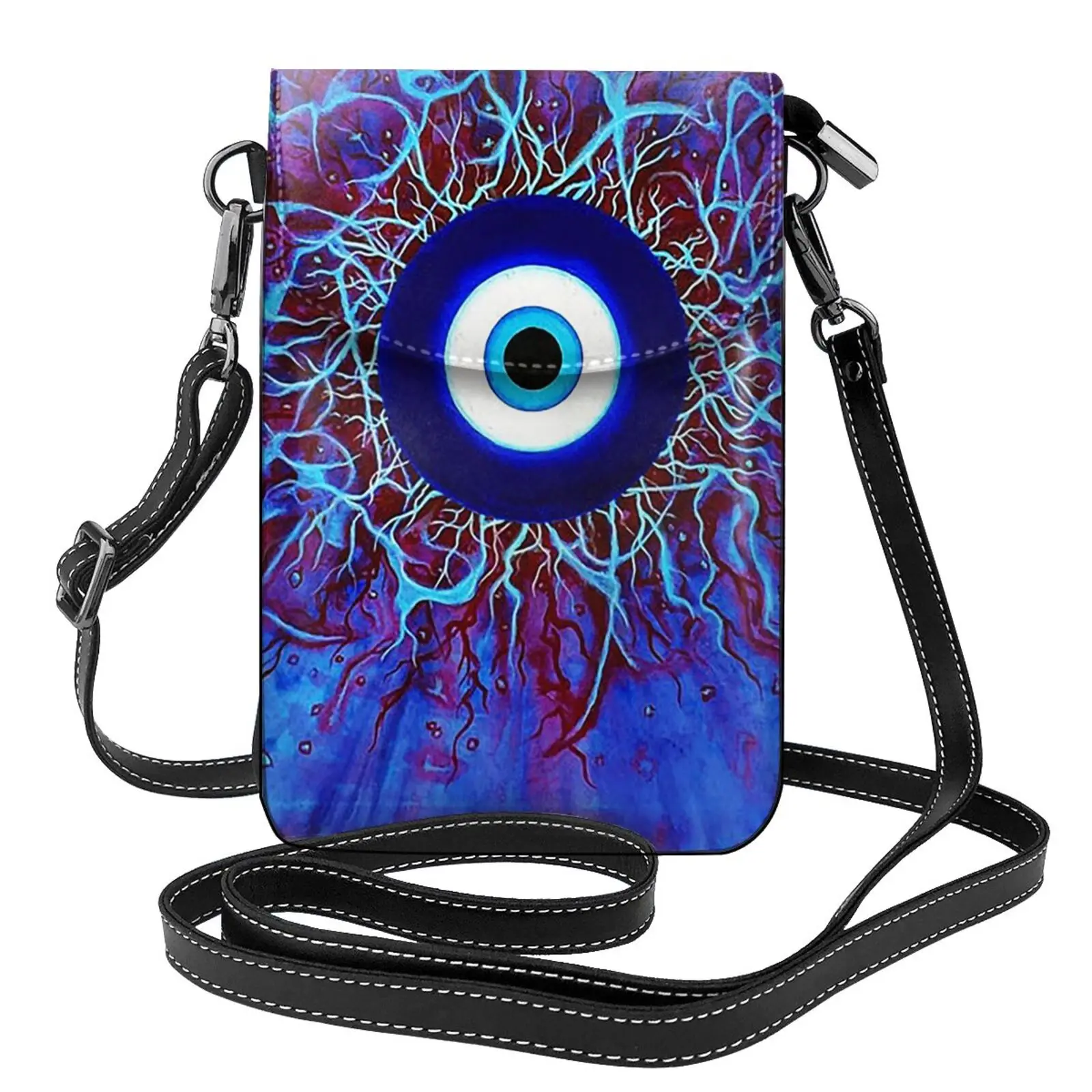 Bolsa de telefone celular Evil Eye para mulheres, grego, turco, couro, bolsa tiracolo, mini bolsa de ombro, titular do cartão, carteira