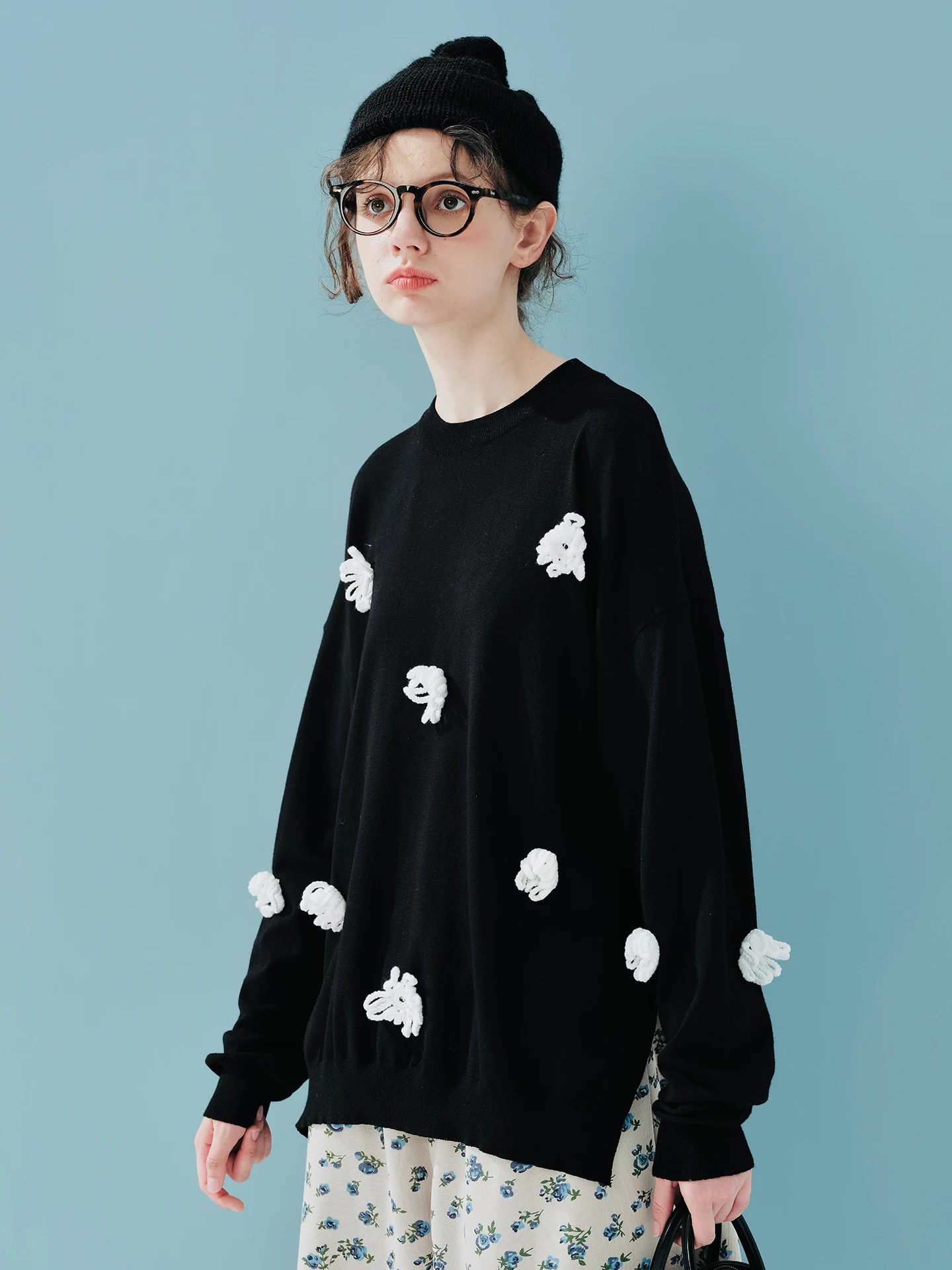 imakokoni 2025 AW Maglieria versatile in stile giapponese - Maglione pullover caldo con design floreale in lana 3D 244885