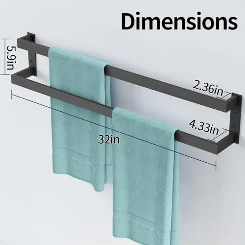 

Matte Black 32 Inch Wall Mounted Dual Layer Towel Rack For Bathroom And Kitchen Use