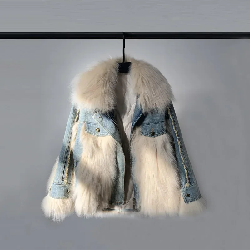 

2021 Real Fox Fur Coat Female Short Jean Jacket Women Winter Clothes Women Warm 90% White Duck Down Jacket Ropa De Mujer FCY1991