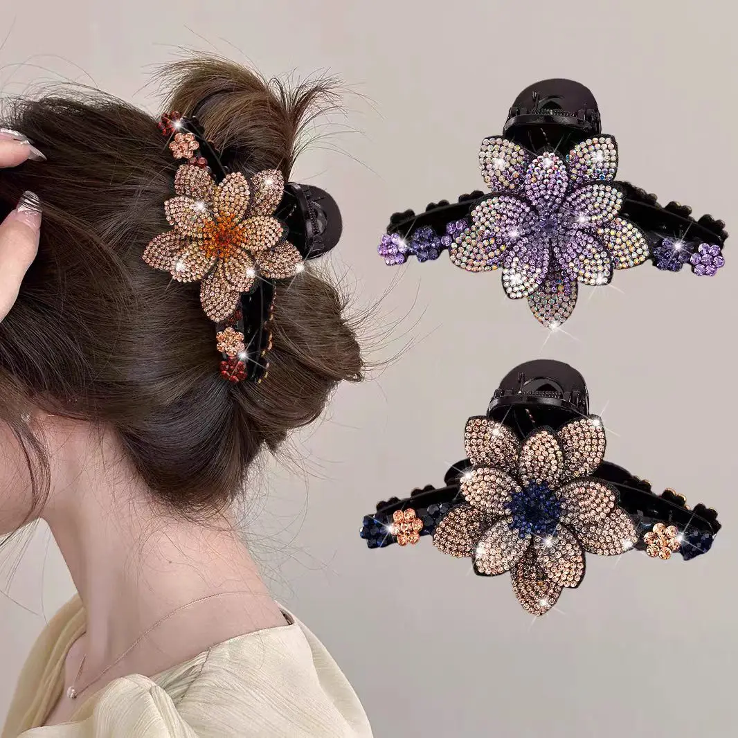 1 Stück Elegante Strass-Blumen-Haarklammer Damen Haarspange für den Hinterkopf – Detail 9