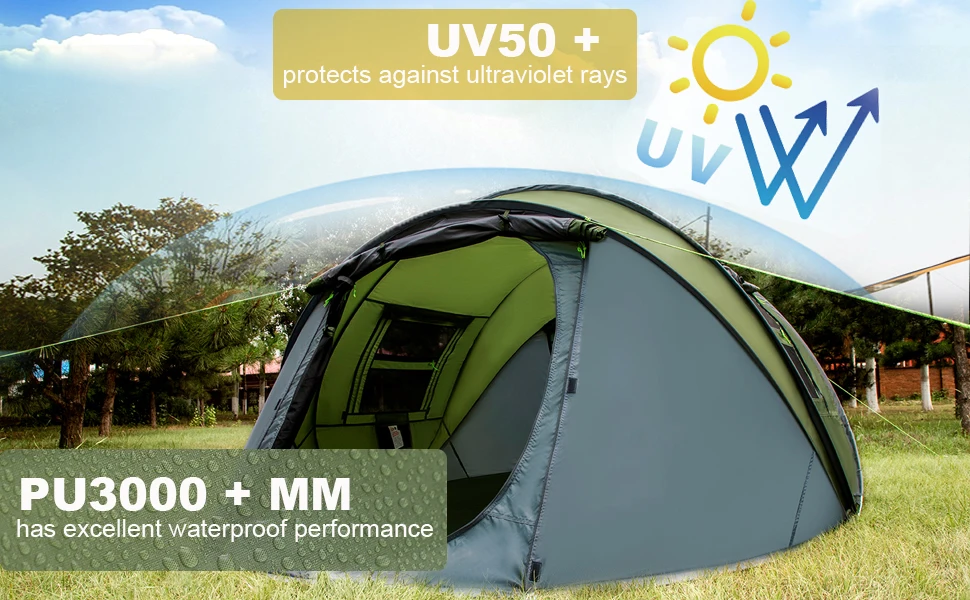 

WOQI Wholesale Hot Sale Camping Hiking Waterproof Automatic Setup 2 Doors Instant Pop up Camp Tent Outdoor Glamping