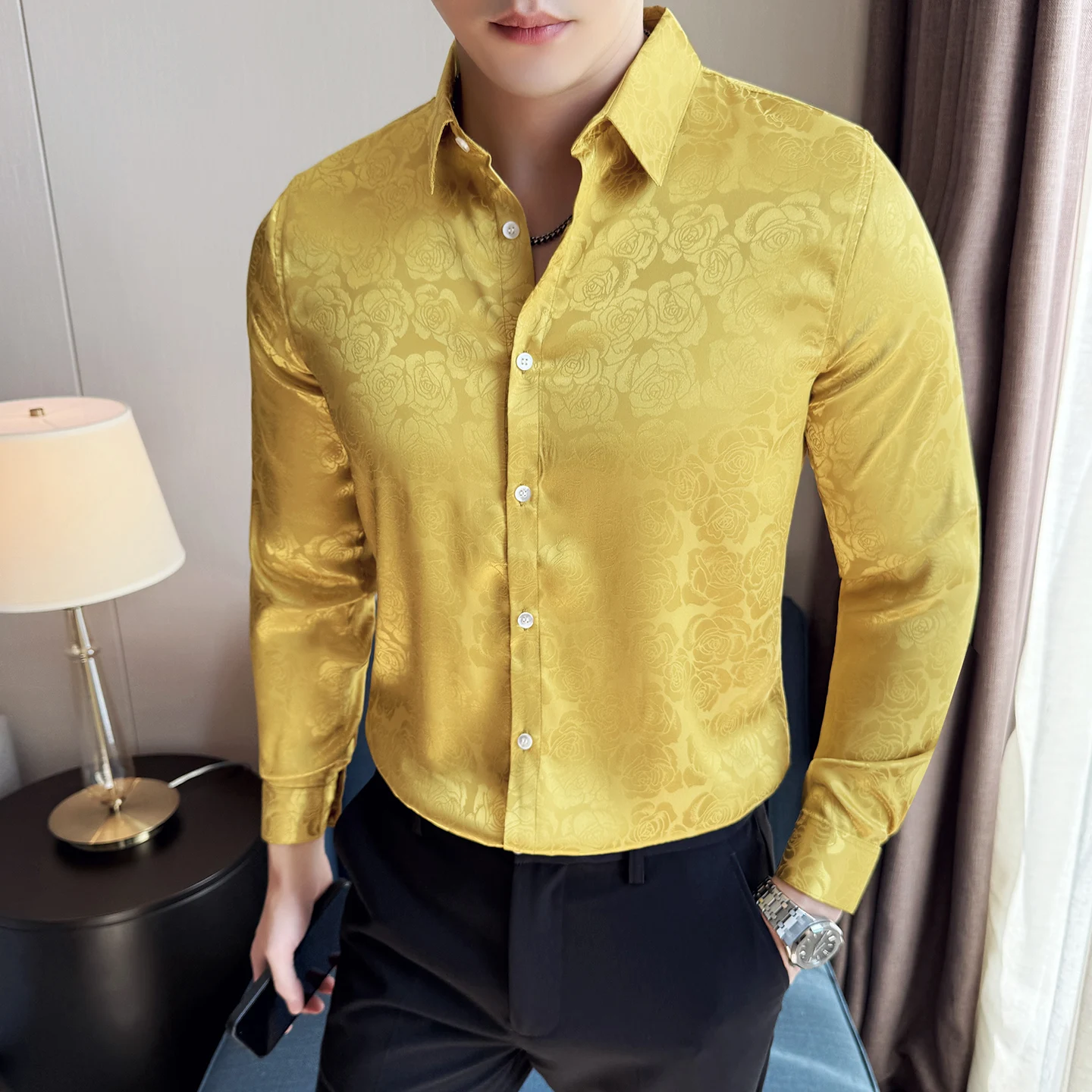 

Мужская роскошная рубашка с принтом, осень 2023, новая облегающая рубашка с длинными рукавами, повседневная рубашка высокого качества для деловых вечеринок, мужская одежда 4XL-M