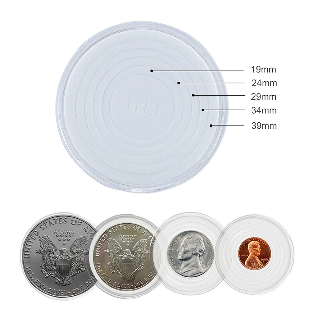 10Pcs 46mm Transparent Coin Capsule Holder Storage Box Case with 19mm/24mm/29mm/34mm/39mm Dia. Gasket for Coin Collection