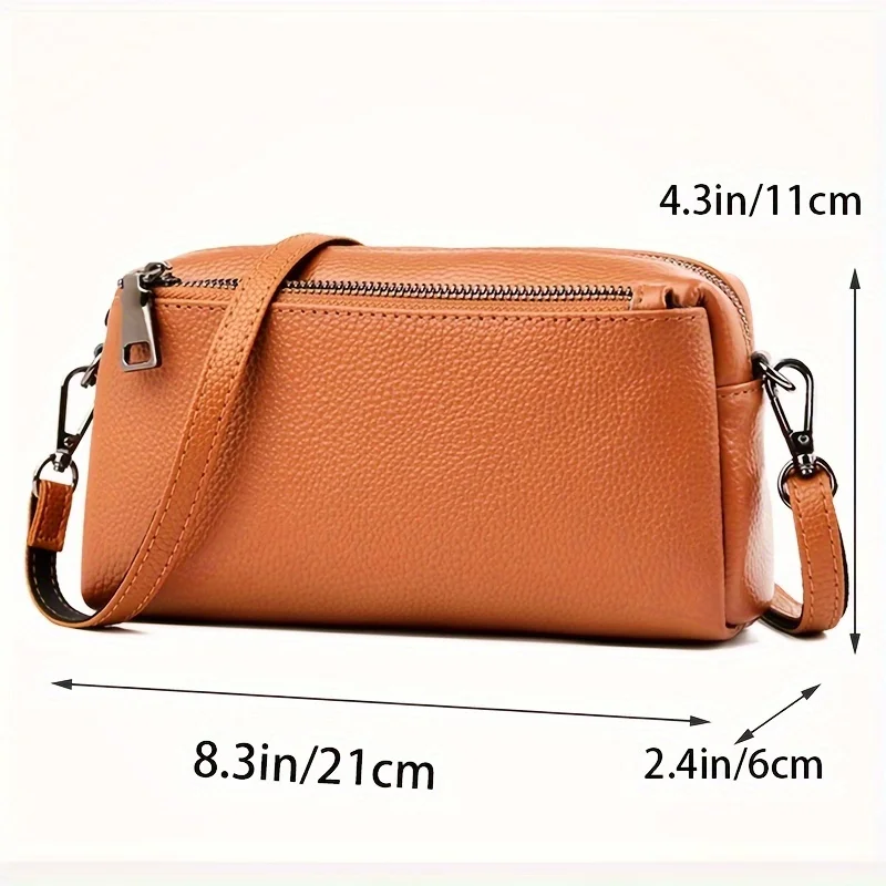Genuine Leather Crossbody Bag, Luxury Solid Color Zipper Purse, Fashion Shoulder Bag For Women