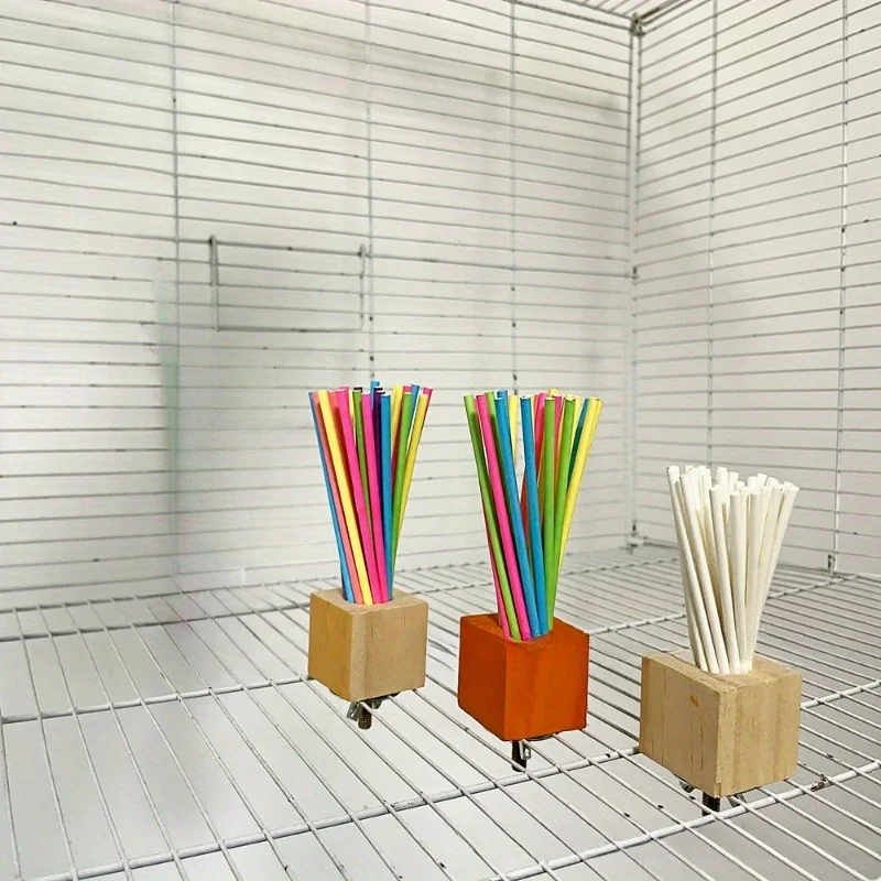 Parrot Wooden Toy Rainbow Paper Stick Grinding Teeth Biting and Ventilating Swing Stand Stick