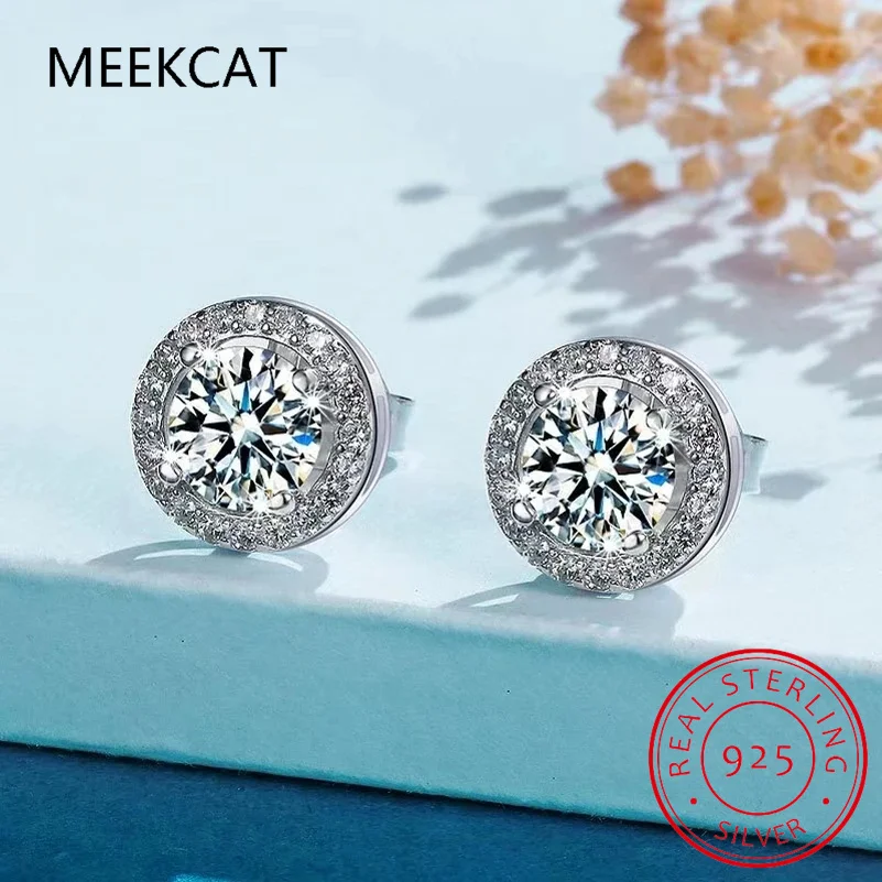 Moissanite Brincos para Mulheres, S925 Prata Esterlina, Banhado A Ouro Branco, Brinco De Diamante, Ear Studs, Jóias Finas De Casamento