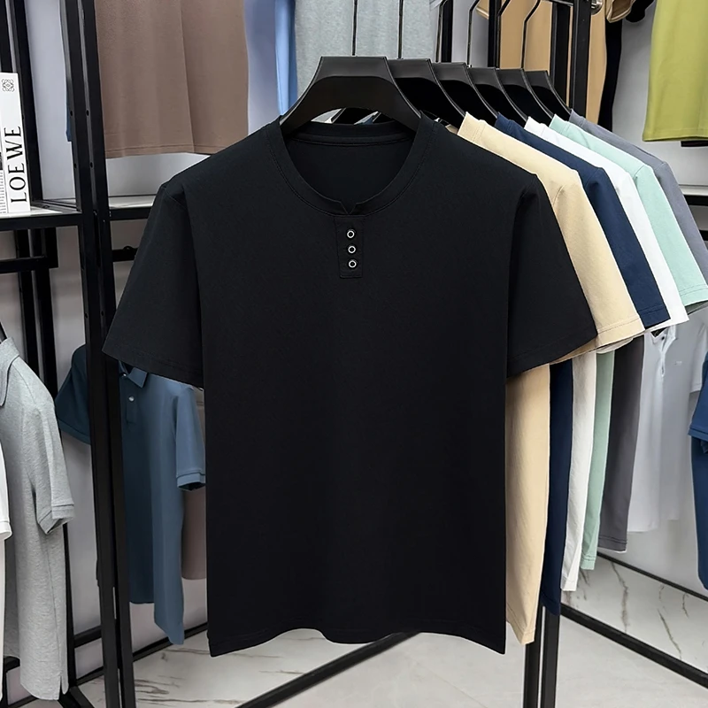 Herren Casual Kurzarm Henley T-Shirt mit V-Ausschnitt und drei Knöpfen, leichte, atmungsaktive T-Shirts für Herren, Alltagsoutfits. – Detail 19