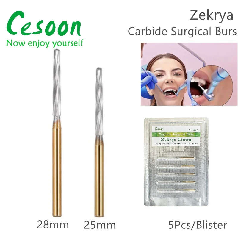 5Pcs/Blister Dental Carbide Surgical Burs Zekrya Endodontic Drill Bits 25mm 28mm For High Speed Handpiece Dentistry Lab Material