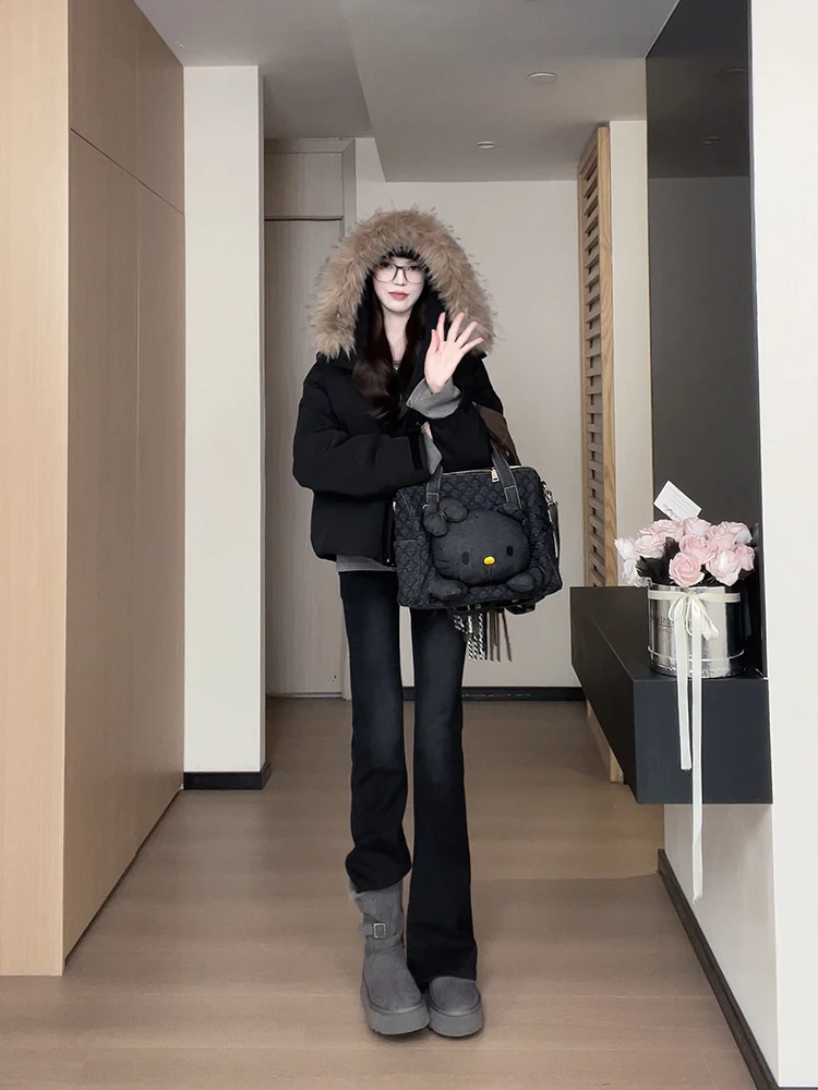 

Thiened Casual Hooded down Jaet Women's Faion Korean Sle Warm Coat Puffer Vest High Waist Long Sve Zipper Closure