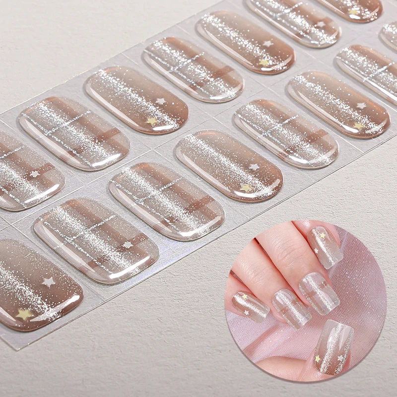 22Tips Shining Cat Eyes UV-Free Gel Nail Stickers Sparkling Star Cat Full Cover Gel Polish Nail Strips DIY Manicure Decoration