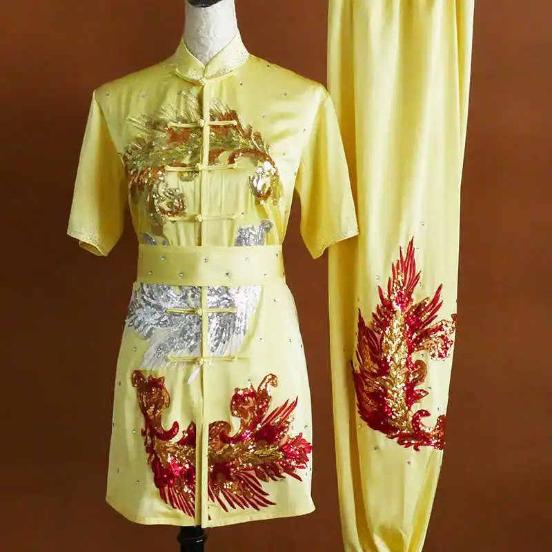 2025 New Short Sleeve Patch Embroidery Long Fist Martial Arts Uniform Children's Student Competition Uniform Competition Perform