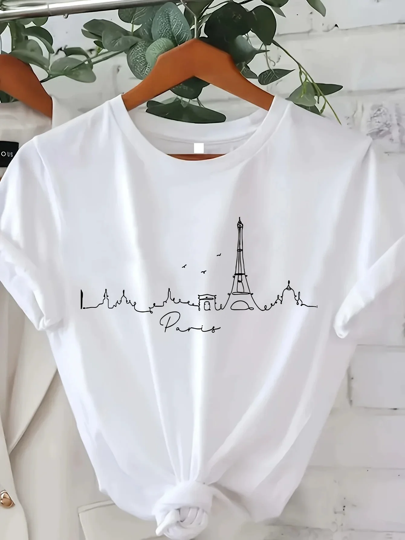 

Vintage Elegant O-neck Short Sleeved T-shirt Paris Tower Best-selling hot women's short-sleeved undershirt