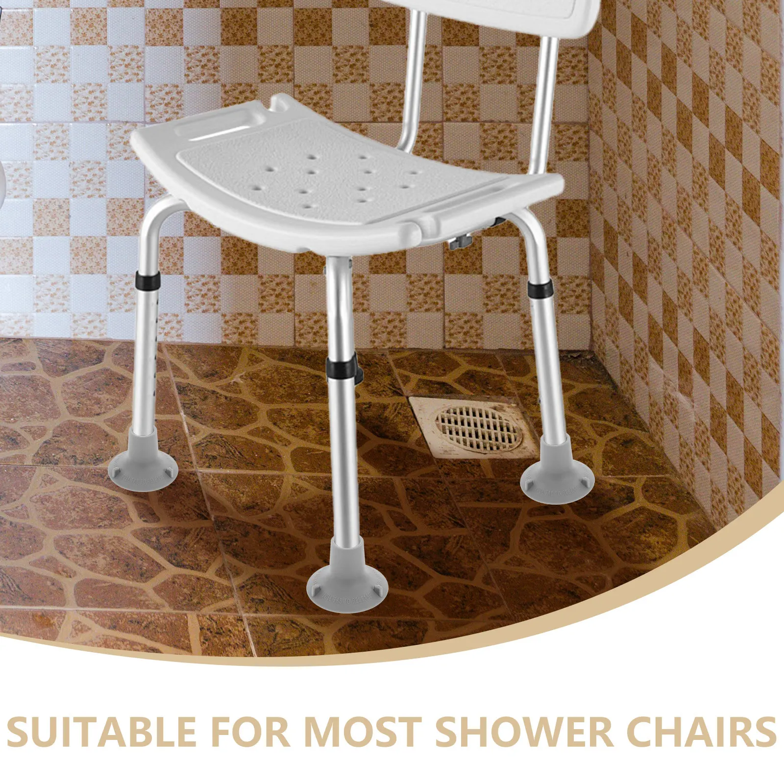 4Pcs Shower Chair Rubber Leg Cover Tpr Waterproof Nonslip Replacement Pads for Stable Adult Bath Chair Seating