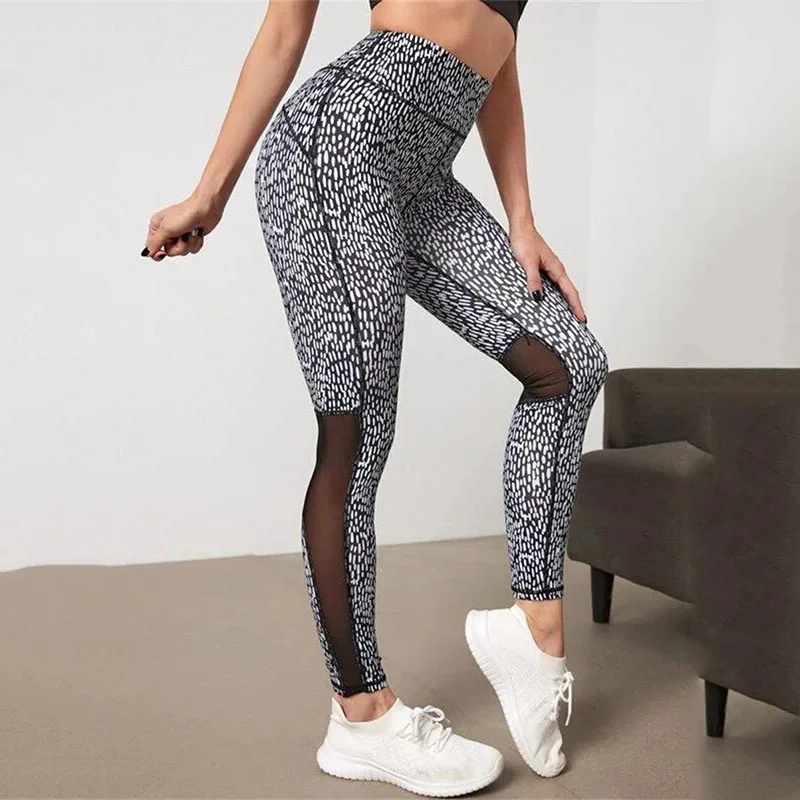 Hot Fashion Mesh Patchwork Leopard Leggings donna Leggins pantalone elastico femminile vita alta donna Fitness Push Up Sport Legging XL