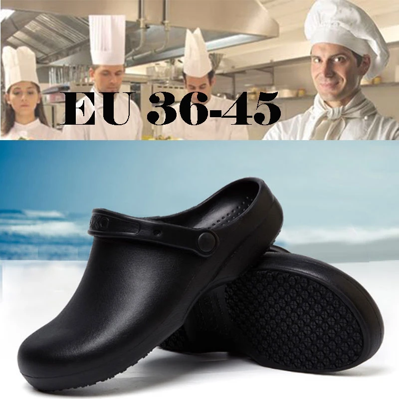 

Cook Chef Work Shoes Non-slip Restaurant Shoes Men Sandals Kitchen Slip-on Black