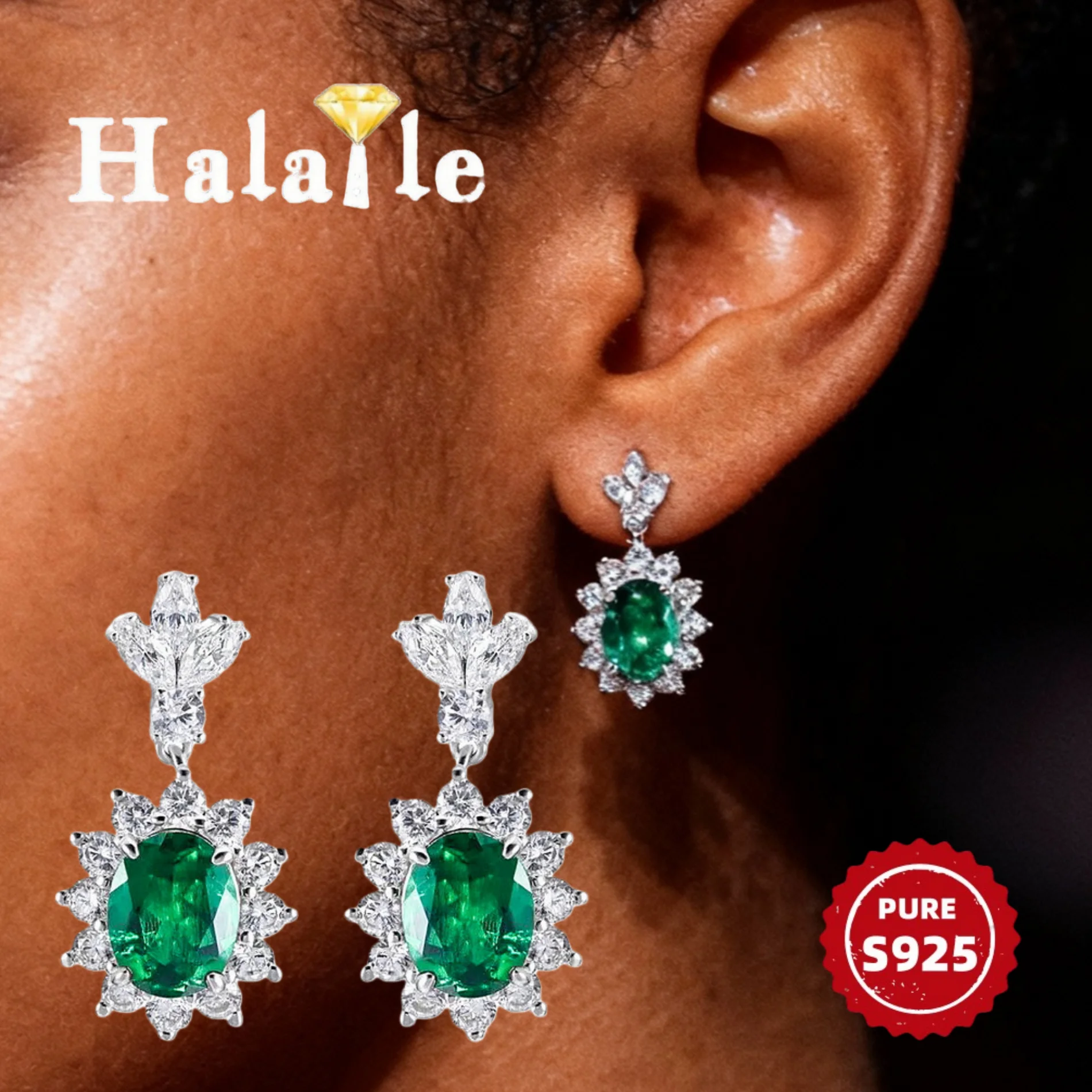 

Halaile 3.2ct S925 Sterling Silver Emerald/Ruby Sun Pendant ZirconEarrings For Women Fashion Light Luxury Dainty Elegant